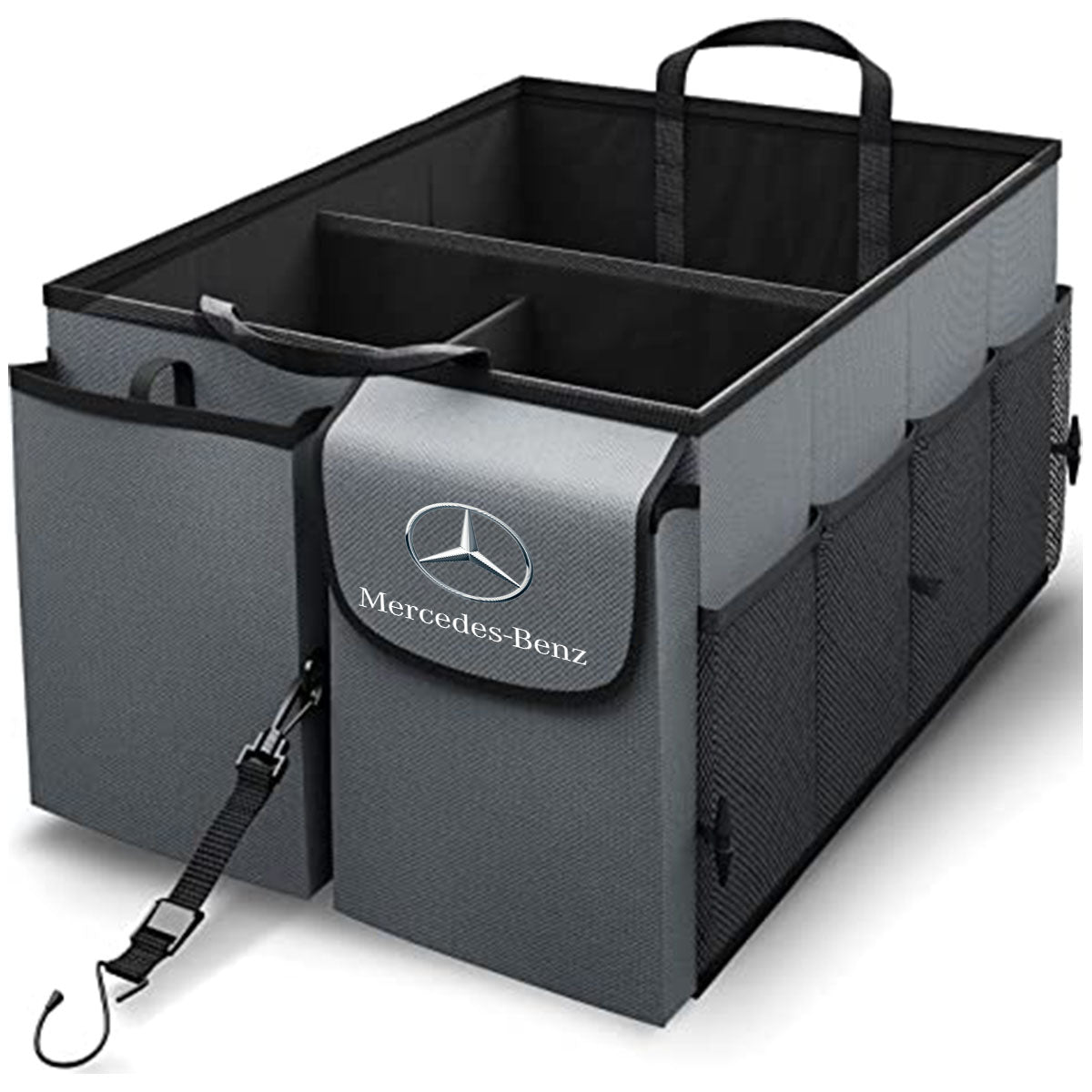 Car Trunk Organizer - Collapsible, Custom fit for All Cars, Multi-Compartment Automotive SUV Car Organizer for Storage w/ Adjustable Straps - Car Accessories for Women and Men MB12993
