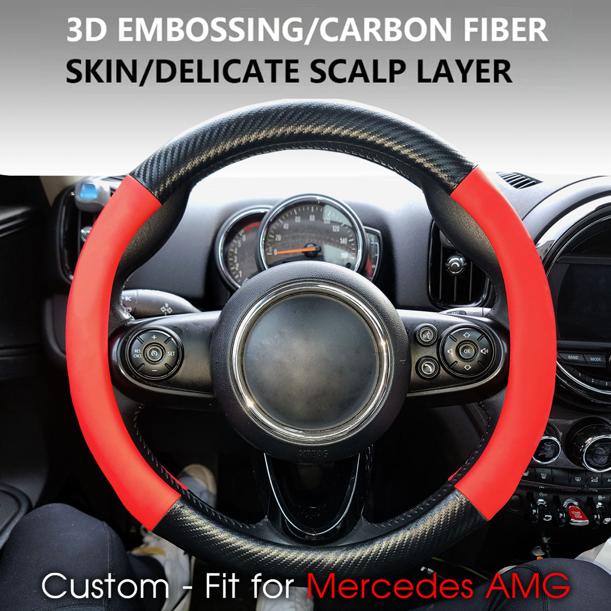 Car Steering Wheel Cover, Custom-Fit For Cars, Leather Nonslip 3D Carbon Fiber Texture Sport Style Wheel Cover for Women, Interior Modification for All Car Accessories WALM225