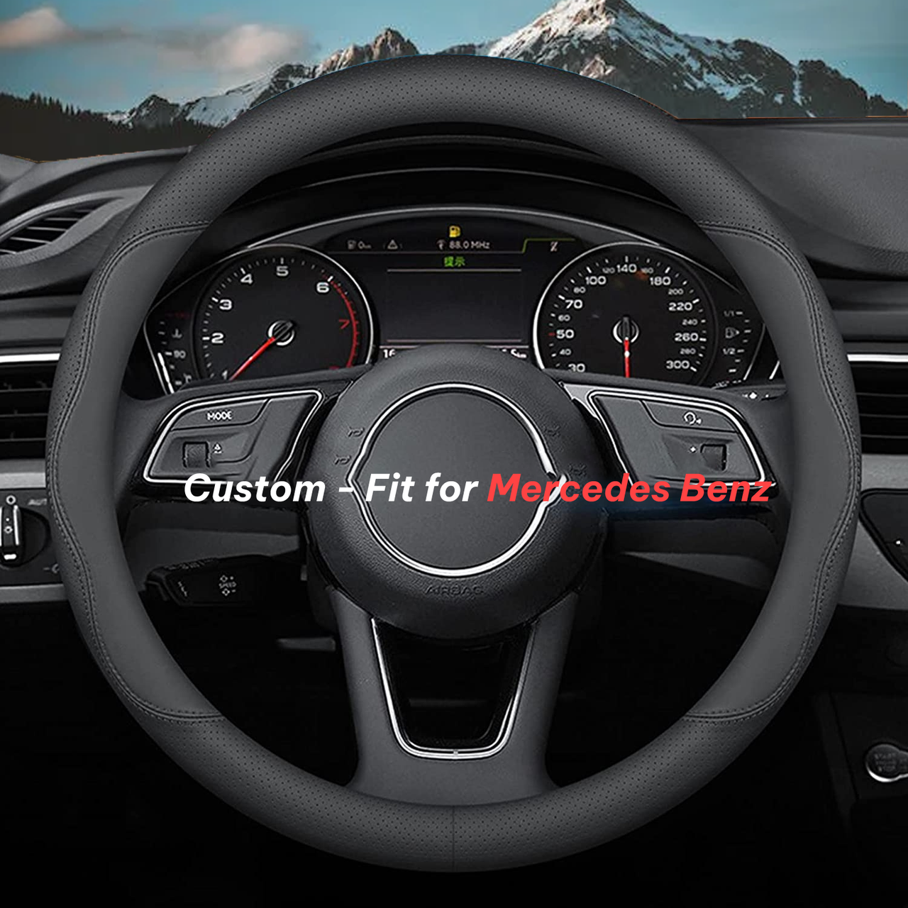 Car Steering Wheel Cover 2024 Update Version, Custom-Fit for Car, Premium Leather Car Steering Wheel Cover with Logo, Car Accessories WAMB222