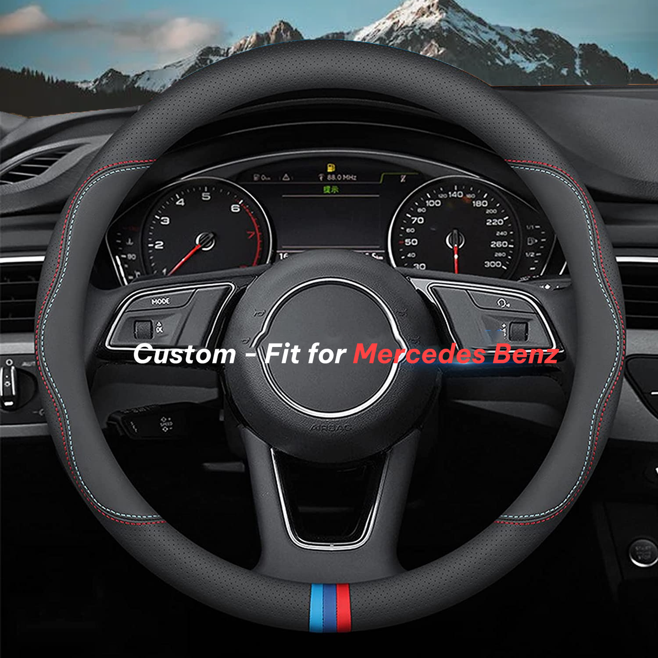 Car Steering Wheel Cover 2024 Update Version, Custom-Fit for Car, Premium Leather Car Steering Wheel Cover with Logo, Car Accessories WAMB222