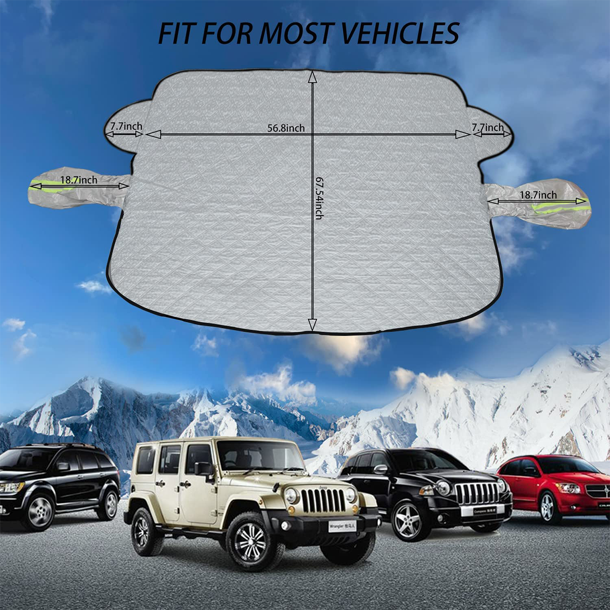 Windshield Cover for Ice and Snow, Custom fit for Car, Magnetic Windshield Cover, Water, Heat & Sag-Proof Car Windshield Snow Cover, Mirror Protector Windproof Sunshade Cover