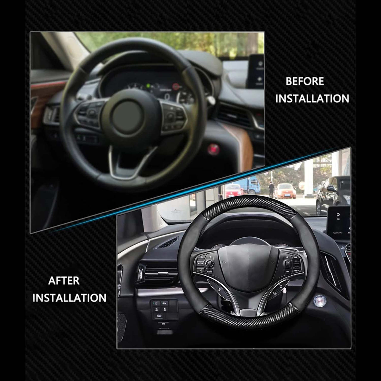 Car Steering Wheel Cover, Custom Fit For Your Cars, Leather Nonslip 3D Carbon Fiber Texture Sport Style Wheel Cover for Women, Interior Modification for All Car Accessories MA18992