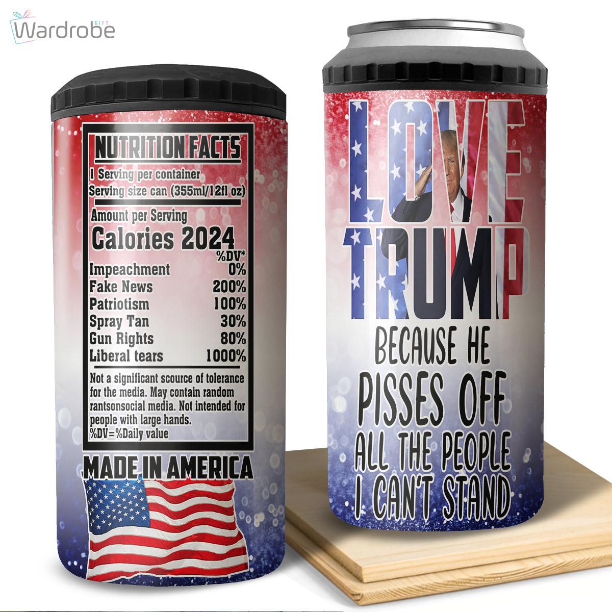 Love Trump 2024 Tumbler 4 in 1 Can Cooler 16Oz Tumbler Cup Bottle Cooler