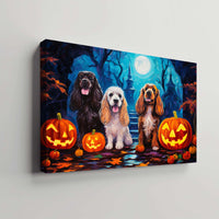Thumbnail for Cocker Spaniels Dog 01 Halloween With Pumpkin Oil Painting Van Goh Style, Wooden Canvas Prints Wall Art Painting , Canvas 3d Art