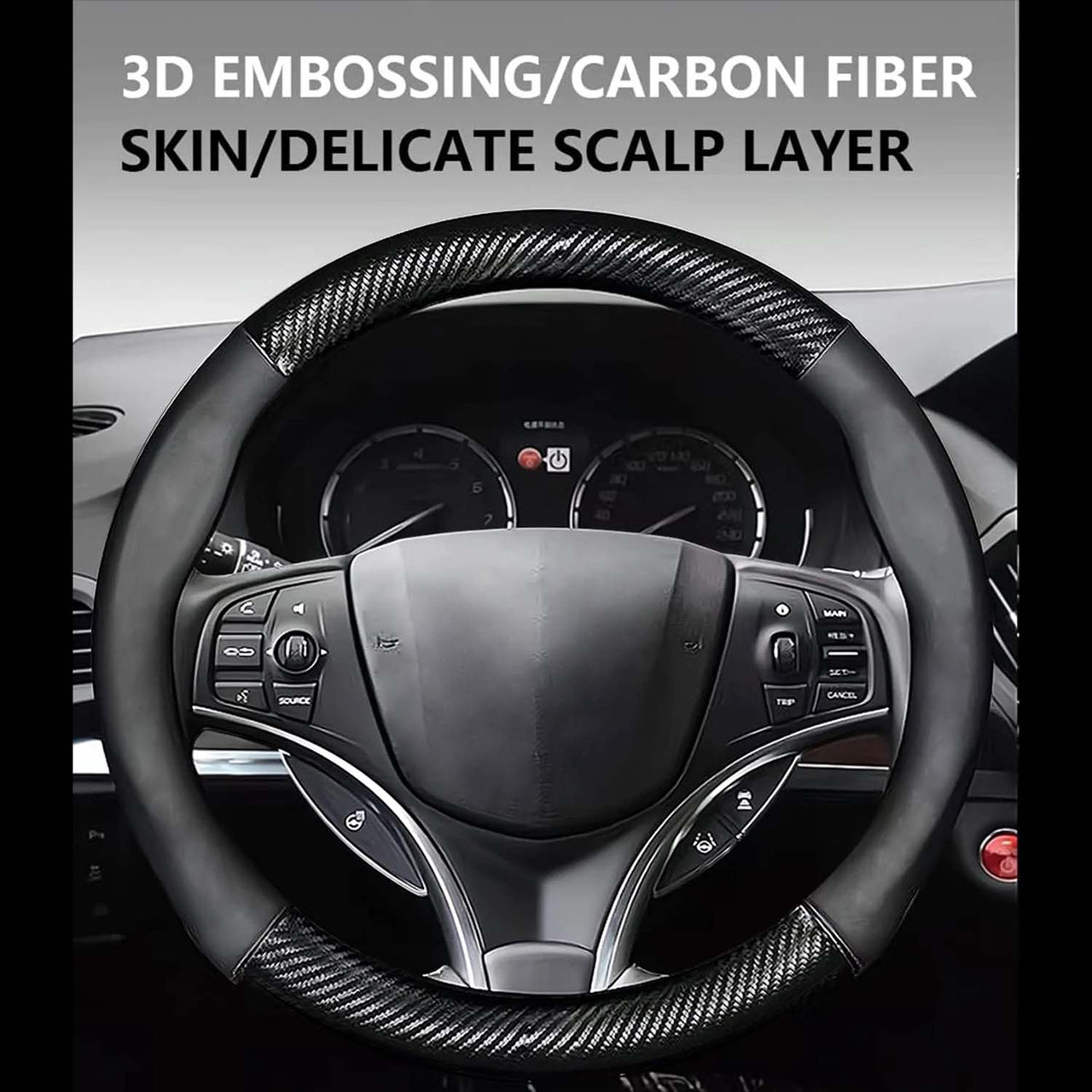 Car Steering Wheel Cover, Custom Fit For Your Cars, Leather Nonslip 3D Carbon Fiber Texture Sport Style Wheel Cover for Women, Interior Modification for All Car Accessories MY18992