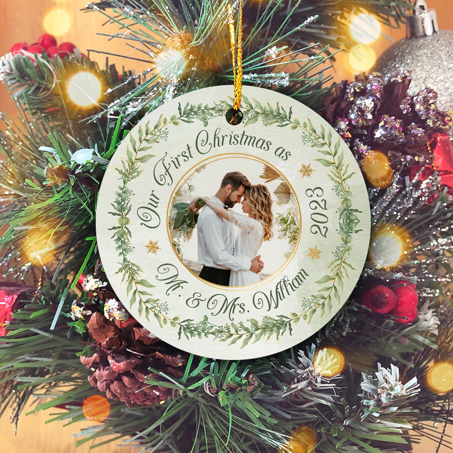 Our First Christmas Personalized Custom Photo Christmas Premium Ceramic Ornaments Gift For Family