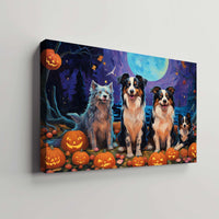 Thumbnail for Miniature American Shepherds Dog 01 Halloween With Pumpkin Oil Painting Van Goh Style, Wooden Canvas Prints Wall Art Painting , Canvas 3d Art