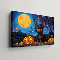 Thumbnail for Miniature Pinschers Dog 02 Halloween With Pumpkin Oil Painting Van Goh Style, Wooden Canvas Prints Wall Art Painting , Canvas 3d Art