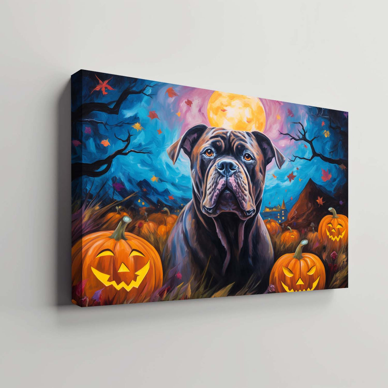 Cane Corso Dog 02 Halloween With Pumpkin Oil Painting Van Goh Style, Wooden Canvas Prints Wall Art Painting , Canvas 3d Art