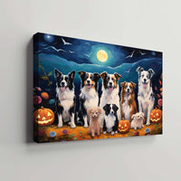 Thumbnail for Miniature American Shepherds Dog 02 Halloween With Pumpkin Oil Painting Van Goh Style, Wooden Canvas Prints Wall Art Painting , Canvas 3d Art