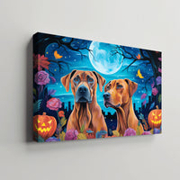 Thumbnail for Rhodesian Ridgebacks Dog 01 Halloween With Pumpkin Oil Painting Van Goh Style, Wooden Canvas Prints Wall Art Painting , Canvas 3d Art