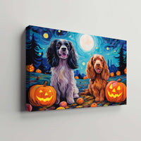 Thumbnail for Cocker Spaniels Dog 02 Halloween With Pumpkin Oil Painting Van Goh Style, Wooden Canvas Prints Wall Art Painting , Canvas 3d Art