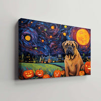 Thumbnail for Mastiffs Dog Halloween With Pumpkin Oil Painting Van Goh Style, Wooden Canvas Prints Wall Art Painting , Canvas 3d Art