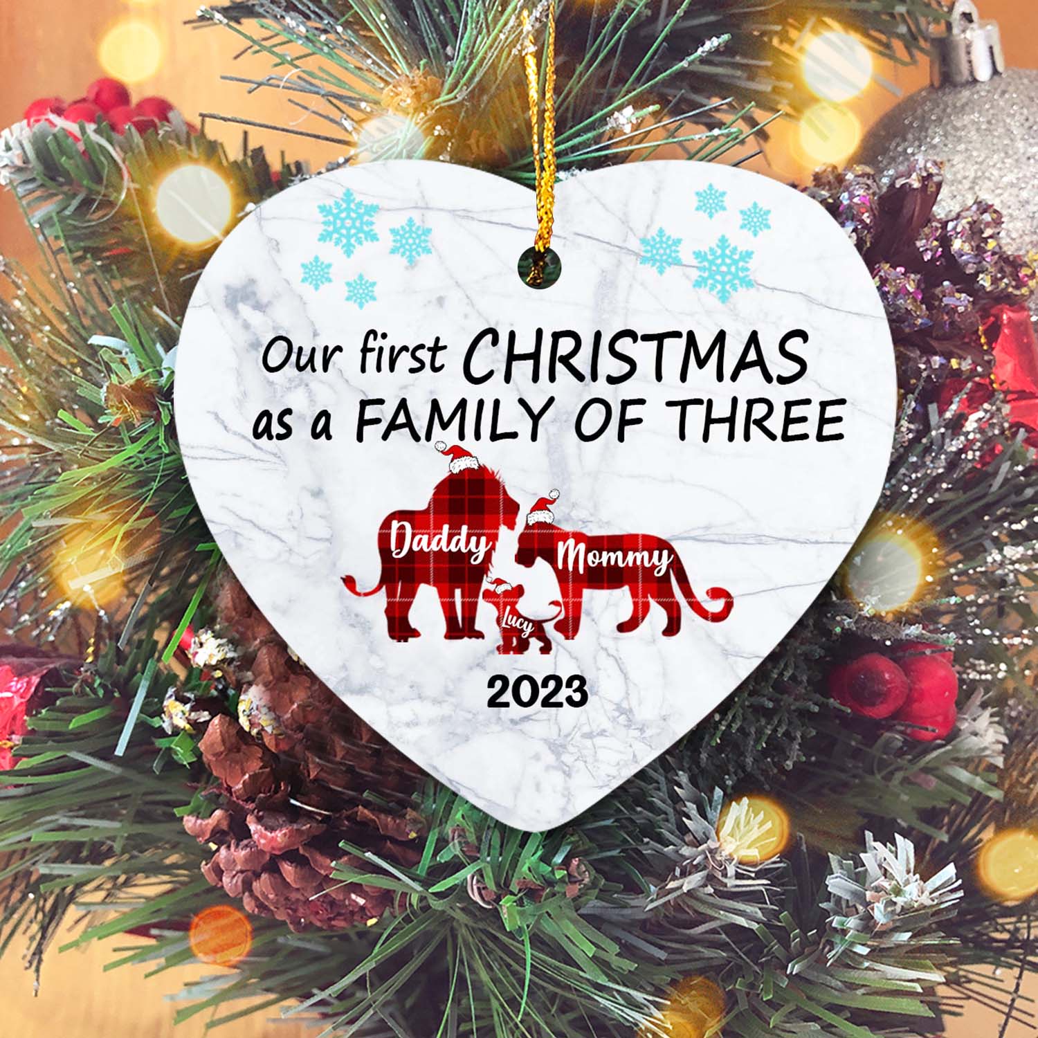 Our First Christmas As A Family Of Tree Version Lion Personalized Christmas Premium Ceramic Ornaments