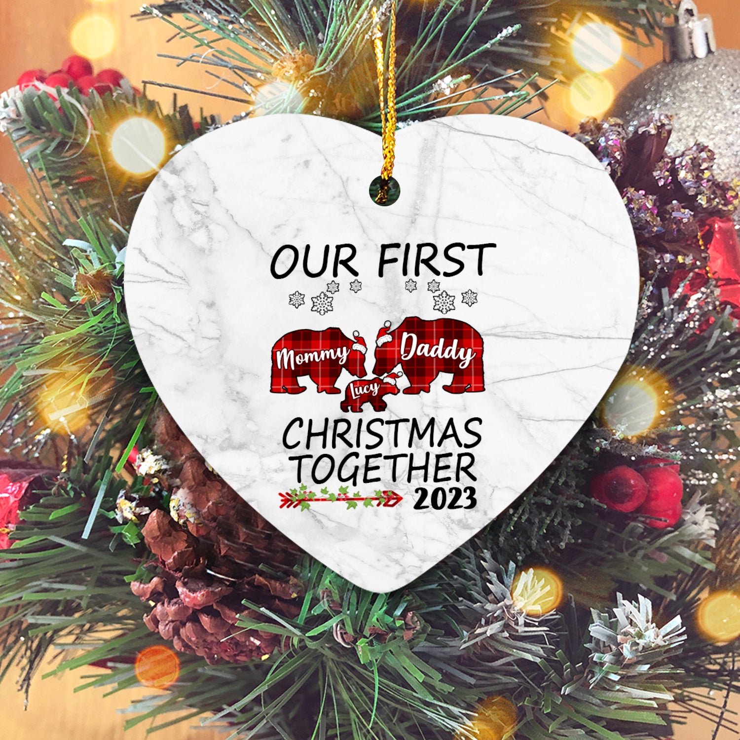 Our First Christmas Together Version Bear Personalized Christmas Premium Ceramic Ornaments