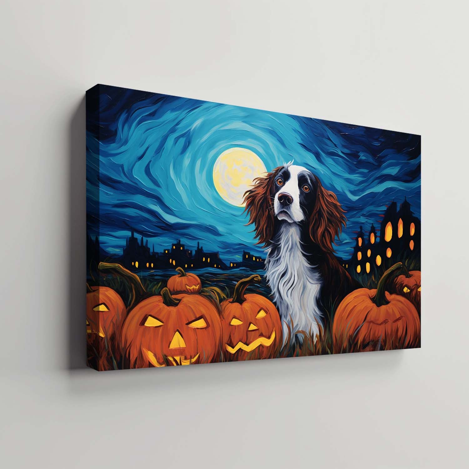 Irish Setters Dog 01 Halloween With Pumpkin Oil Painting Van Goh Style, Wooden Canvas Prints Wall Art Painting , Canvas 3d Art