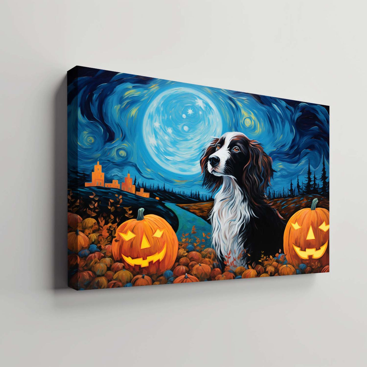Irish Setters Dog 02 Halloween With Pumpkin Oil Painting Van Goh Style, Wooden Canvas Prints Wall Art Painting , Canvas 3d Art