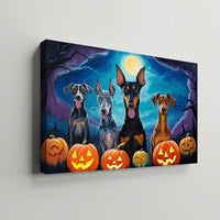 Thumbnail for Doberman Pinschers Dogs Halloween With Pumpkin Oil Painting Van Goh Style, Wooden Canvas Prints Wall Art Painting , Canvas 3d Art