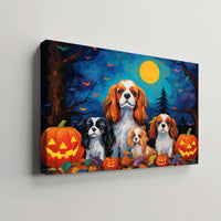 Thumbnail for Cavalier King Charles Spaniels Dog 02 Halloween With Pumpkin Oil Painting Van Goh Style, Wooden Canvas Prints Wall Art Painting , Canvas 3d Art