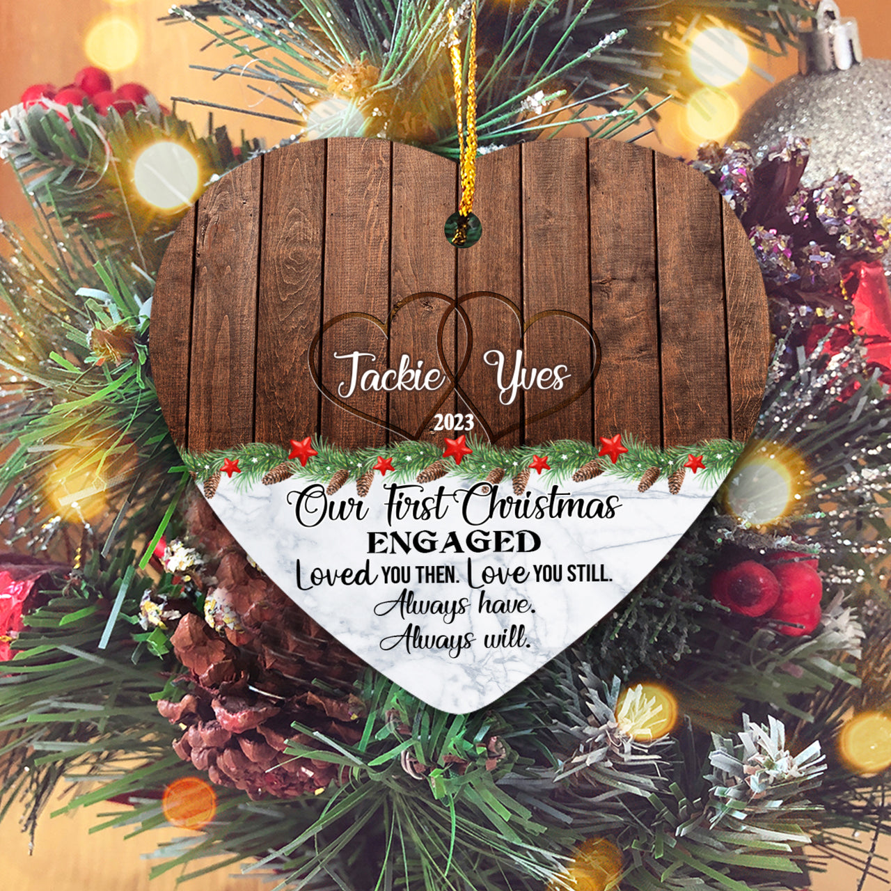 Our First Christmas Engaged Love You Then Personalized Christmas Premium Ceramic Ornaments