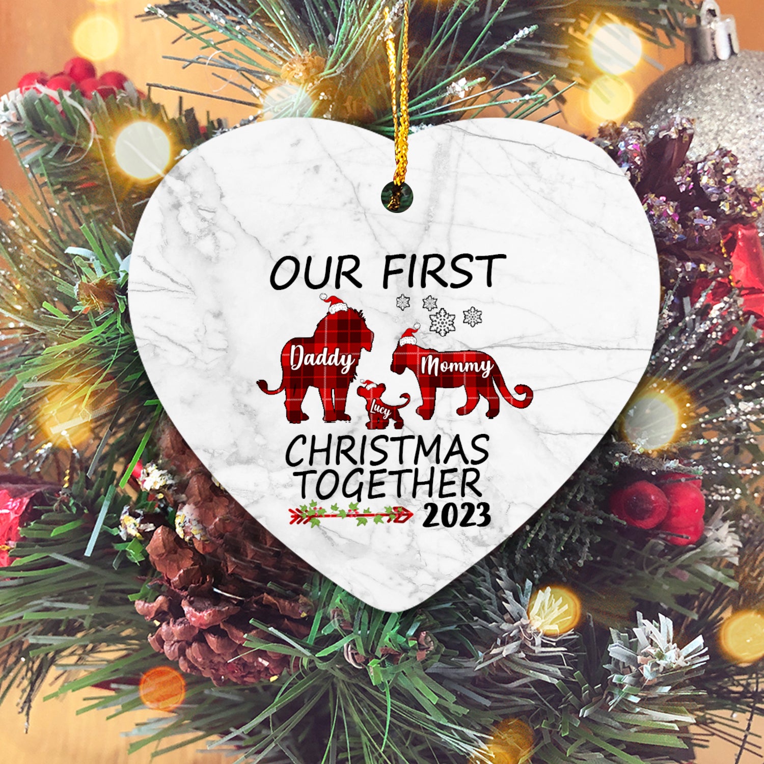 Our First Christmas Together Version Lion Personalized Christmas Premium Ceramic Ornaments