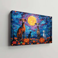 Thumbnail for Whippets Dog Halloween With Pumpkin Oil Painting Van Goh Style, Wooden Canvas Prints Wall Art Painting , Canvas 3d Art