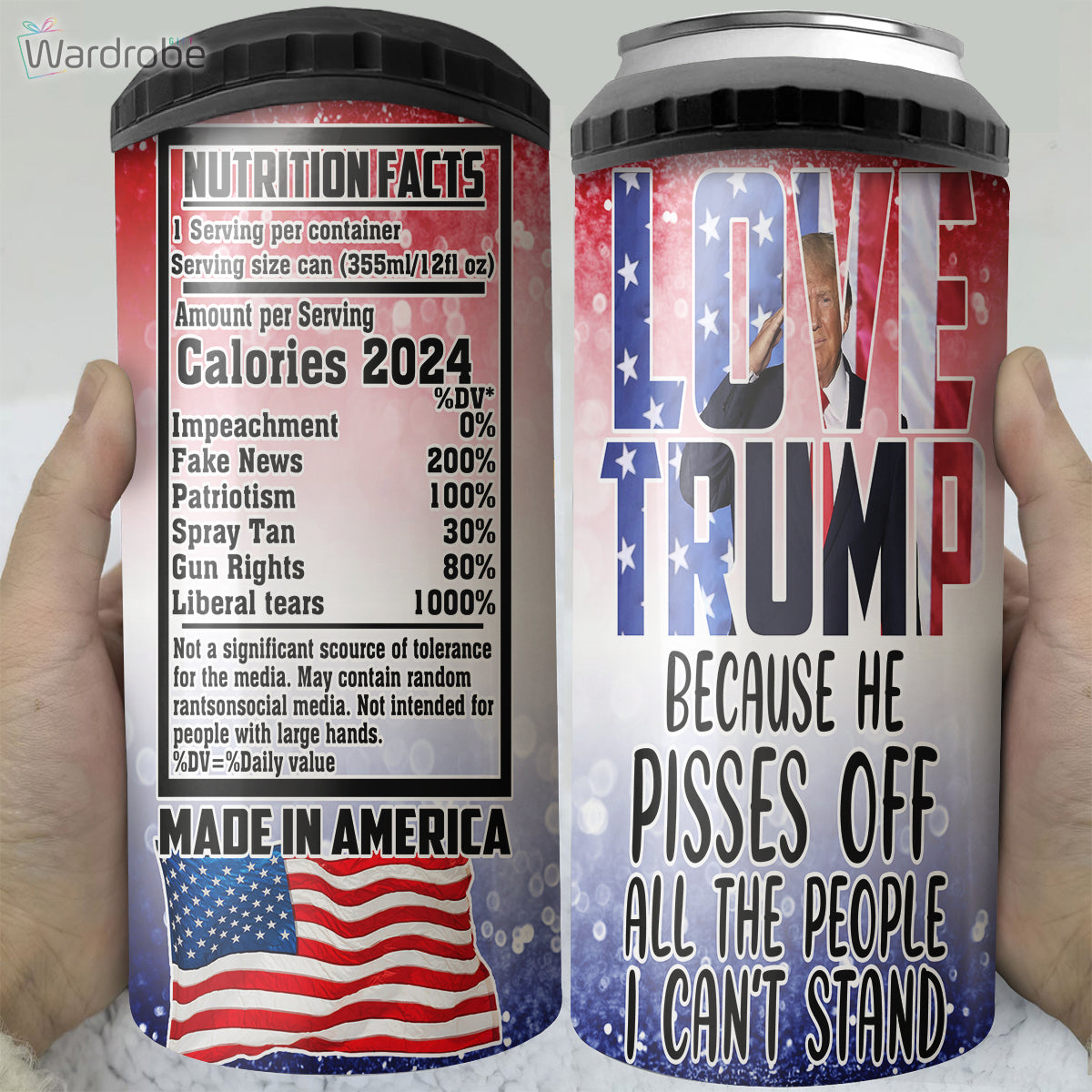 Love Trump 2024 Tumbler 4 in 1 Can Cooler 16Oz Tumbler Cup Bottle Cooler