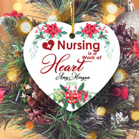 Thumbnail for Nursing Is A Work Of Heart Personalized Custom Name Christmas Premium Ceramic Ornaments Sets