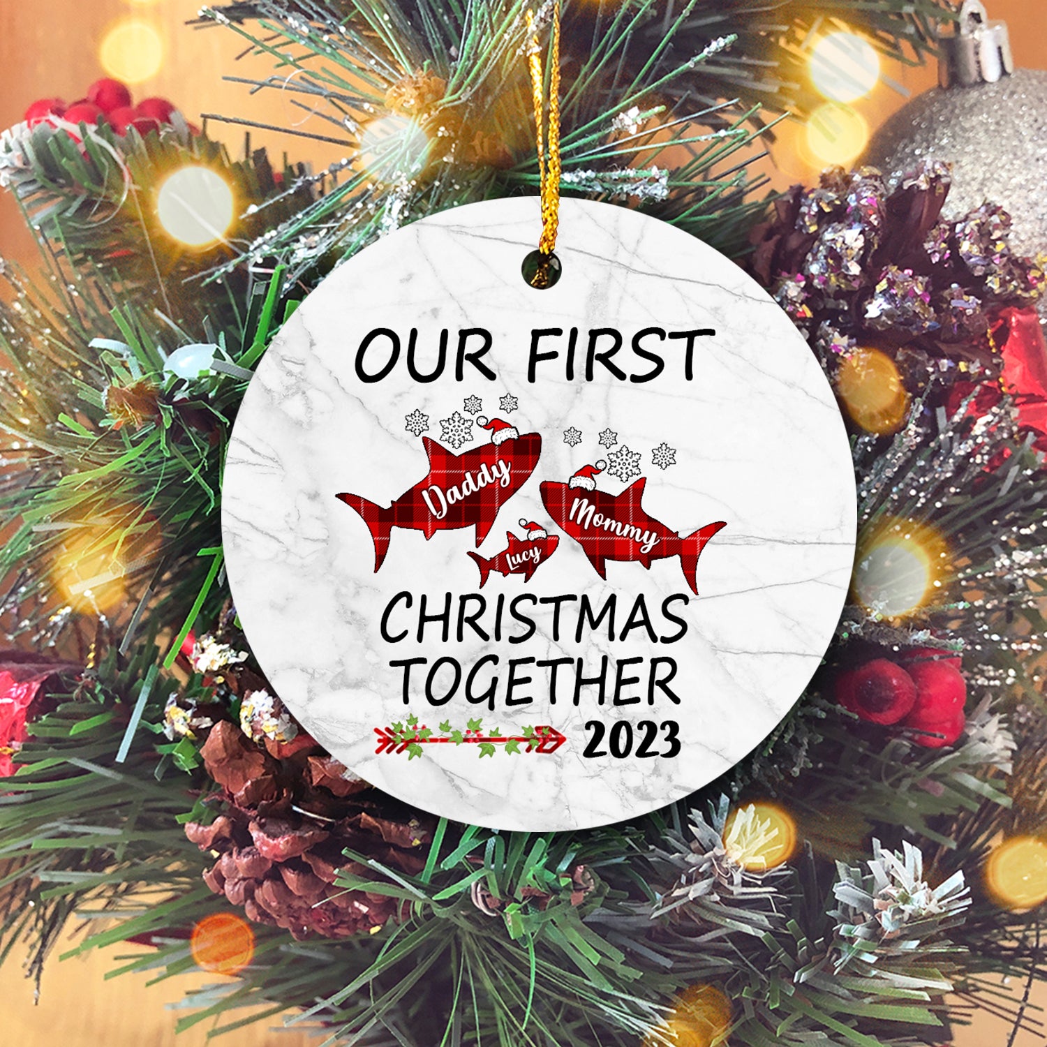 Our First Christmas Together Version Shark Personalized Christmas Premium Ceramic Ornaments