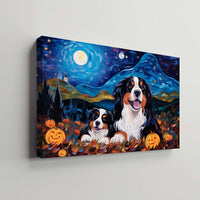 Thumbnail for Bernese Mountain Dog 04 Halloween With Pumpkin Oil Painting Van Goh Style, Wooden Canvas Prints Wall Art Painting , Canvas 3d Art