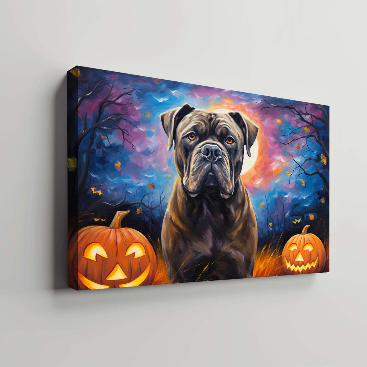 Cane Corso Dog 04 Halloween With Pumpkin Oil Painting Van Goh Style, Wooden Canvas Prints Wall Art Painting , Canvas 3d Art