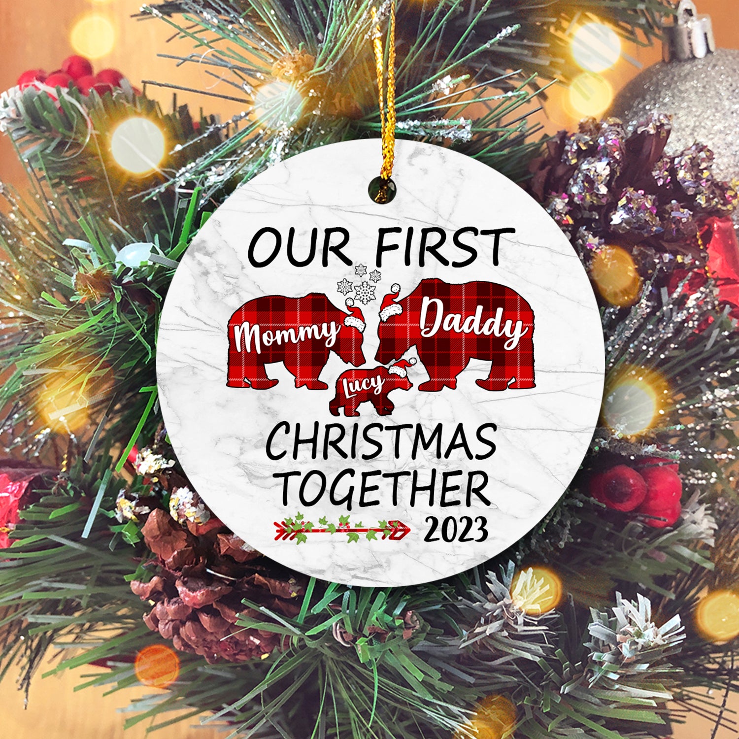 Our First Christmas Together Version Bear Personalized Christmas Premium Ceramic Ornaments