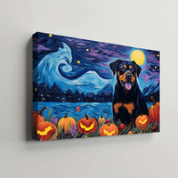 Thumbnail for Rottweiler Dog 02 Halloween With Pumpkin Oil Painting Van Goh Style, Wooden Canvas Prints Wall Art Painting , Canvas 3d Art