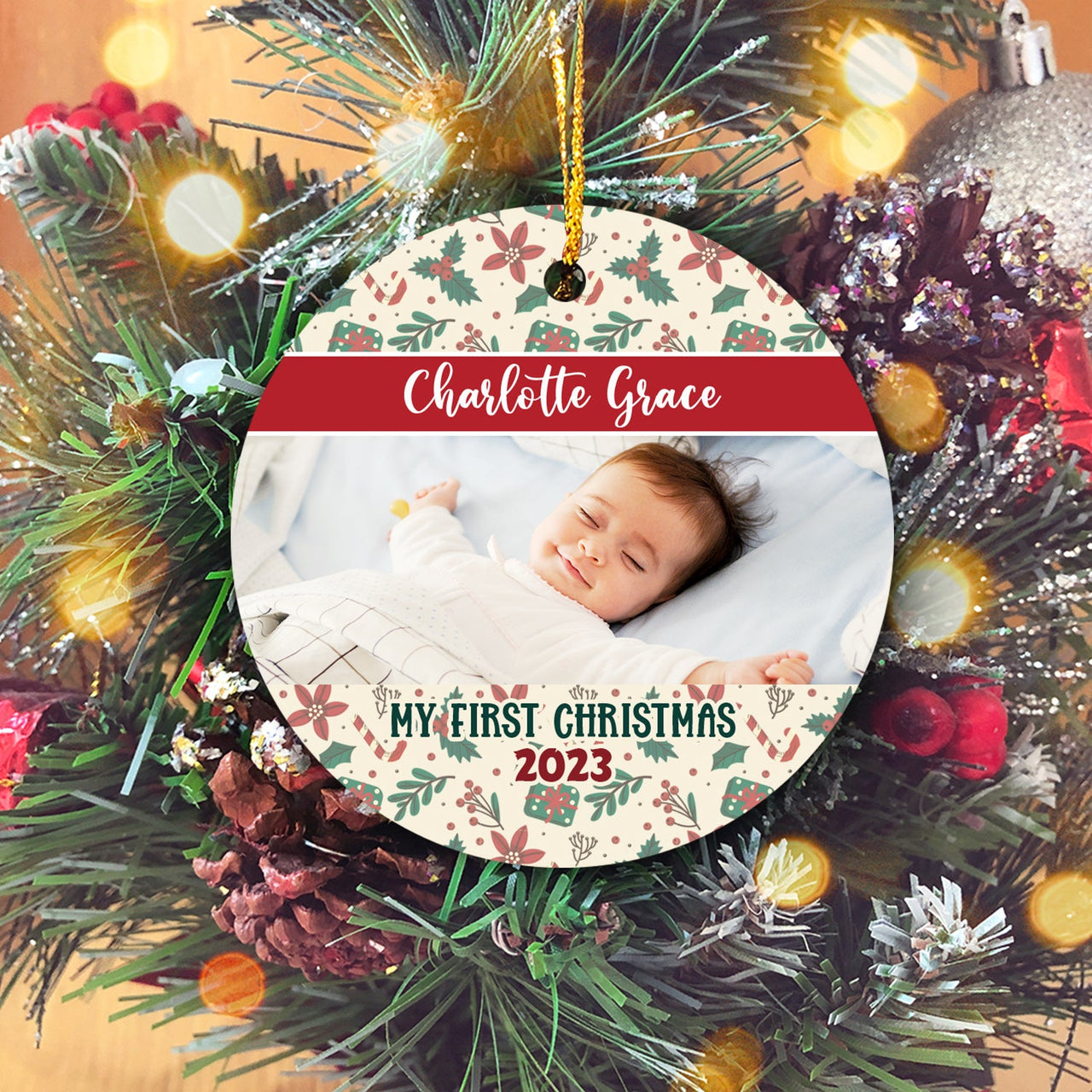 Family Baby Christmas Personalized Custom Photo Christmas Premium Ceramic Ornaments Gift For Family