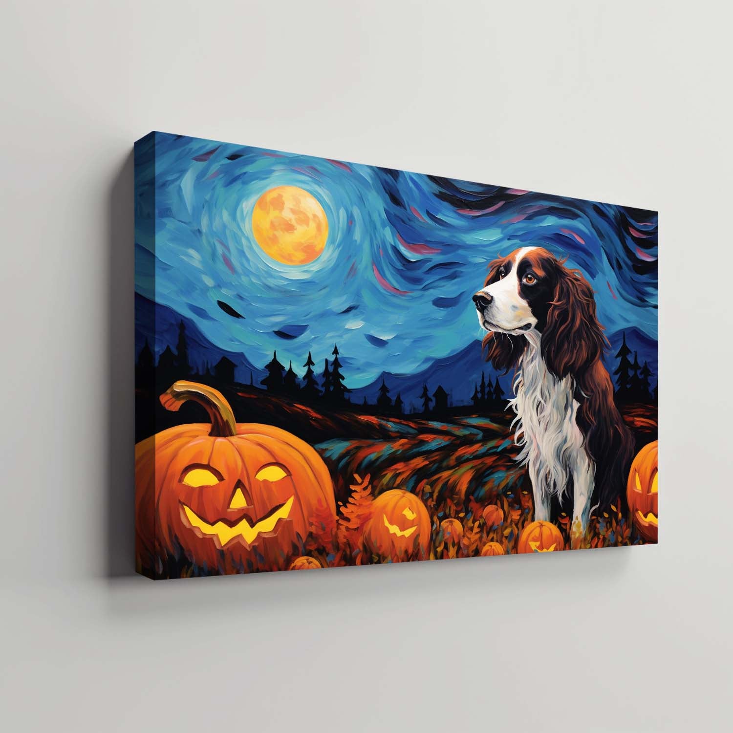 Irish Setters Dog 02 Halloween With Pumpkin Oil Painting Van Goh Style, Wooden Canvas Prints Wall Art Painting , Canvas 3d Art