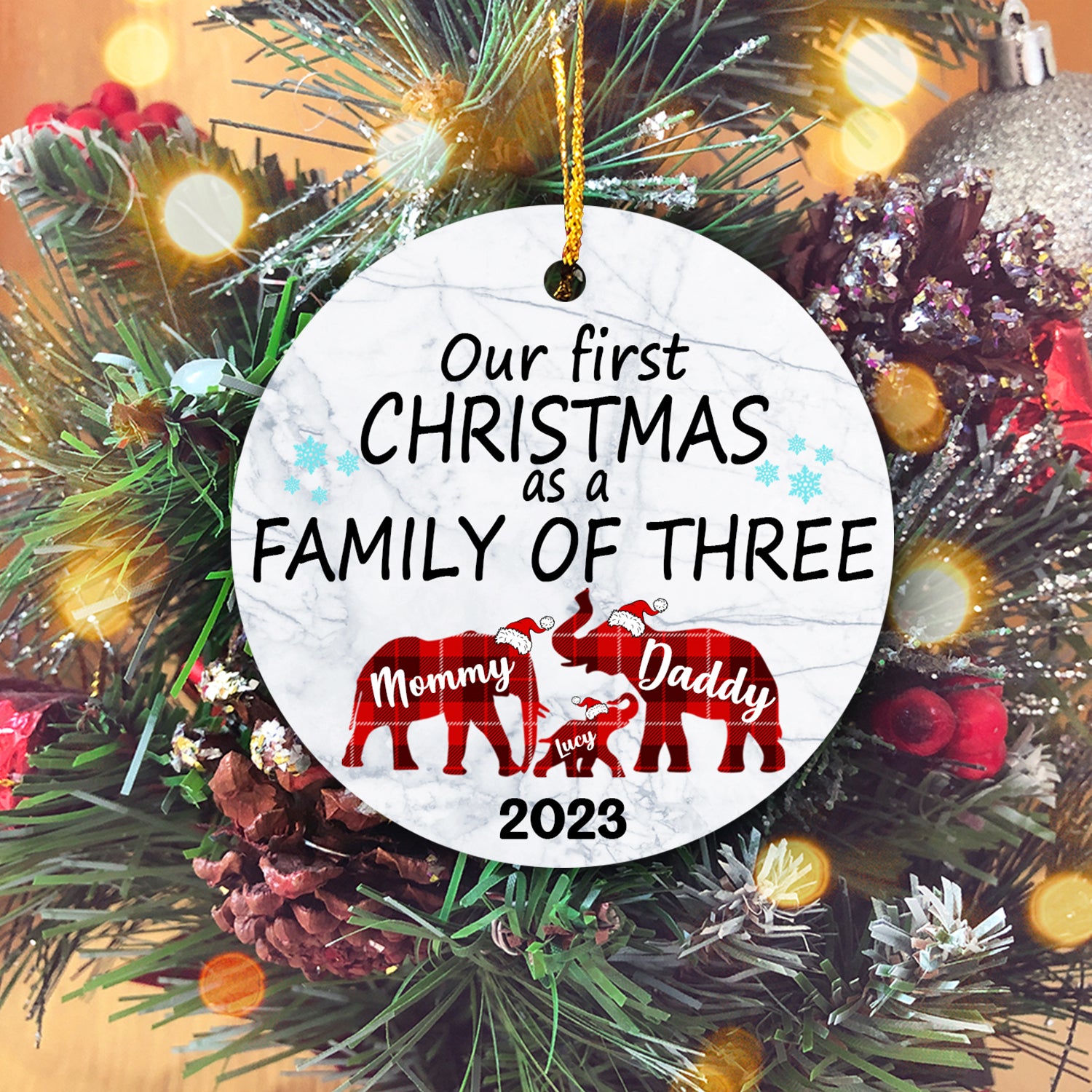 Our First Christmas As A Family Of Tree Version Elephant Personalized Christmas Premium Ceramic Ornaments
