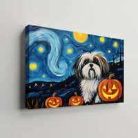 Thumbnail for Shih Tzu Dog 01 Halloween With Pumpkin Oil Painting Van Goh Style, Wooden Canvas Prints Wall Art Painting , Canvas 3d Art