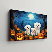 Thumbnail for Bichons Frises Dog 02 Halloween With Pumpkin Oil Painting Van Goh Style, Wooden Canvas Prints Wall Art Painting , Canvas 3d Art