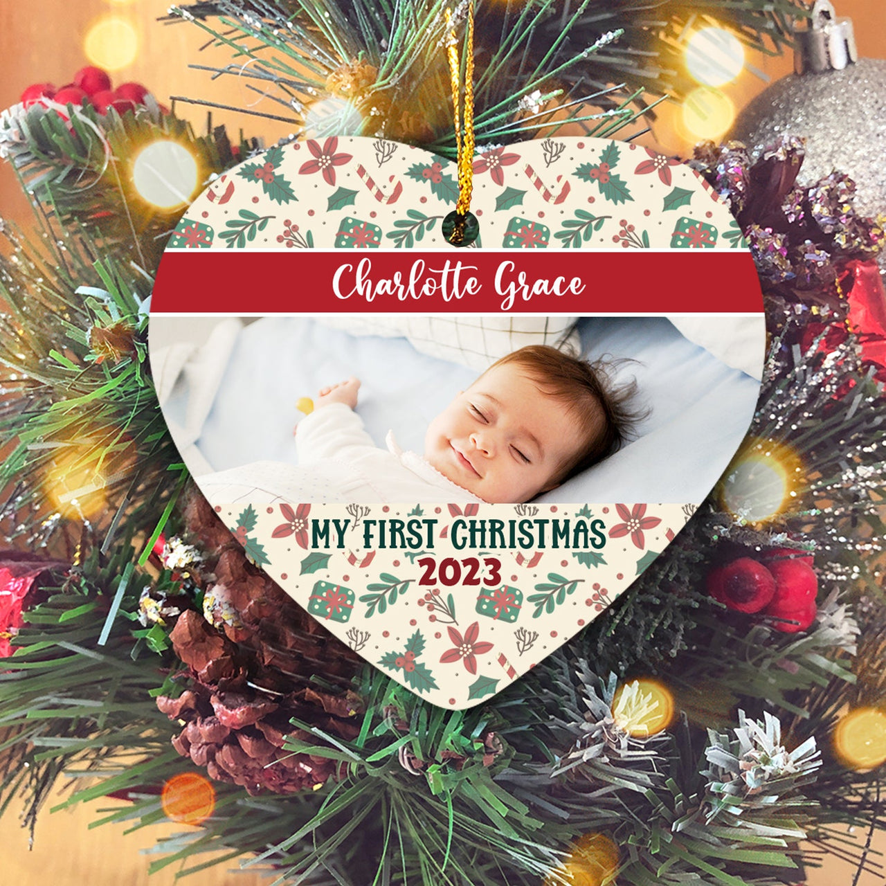 Family Baby Christmas Personalized Custom Photo Christmas Premium Ceramic Ornaments Gift For Family