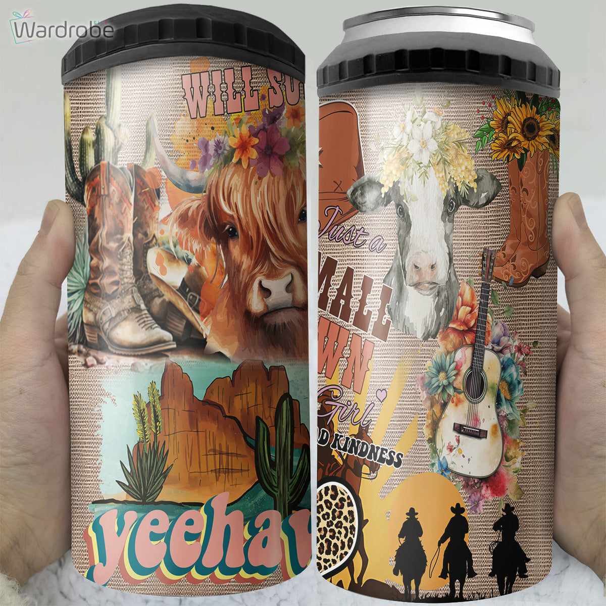 Yeehaw Cowgirl Y2K Rustic Country Girl Tumbler 4 in 1 Can Cooler 16Oz Tumbler Cup Bottle Cooler