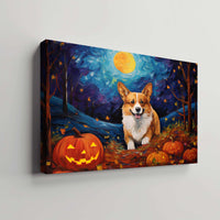 Thumbnail for Corgi Dog 01 Halloween With Pumpkin Oil Painting Van Goh Style, Wooden Canvas Prints Wall Art Painting , Canvas 3d Art