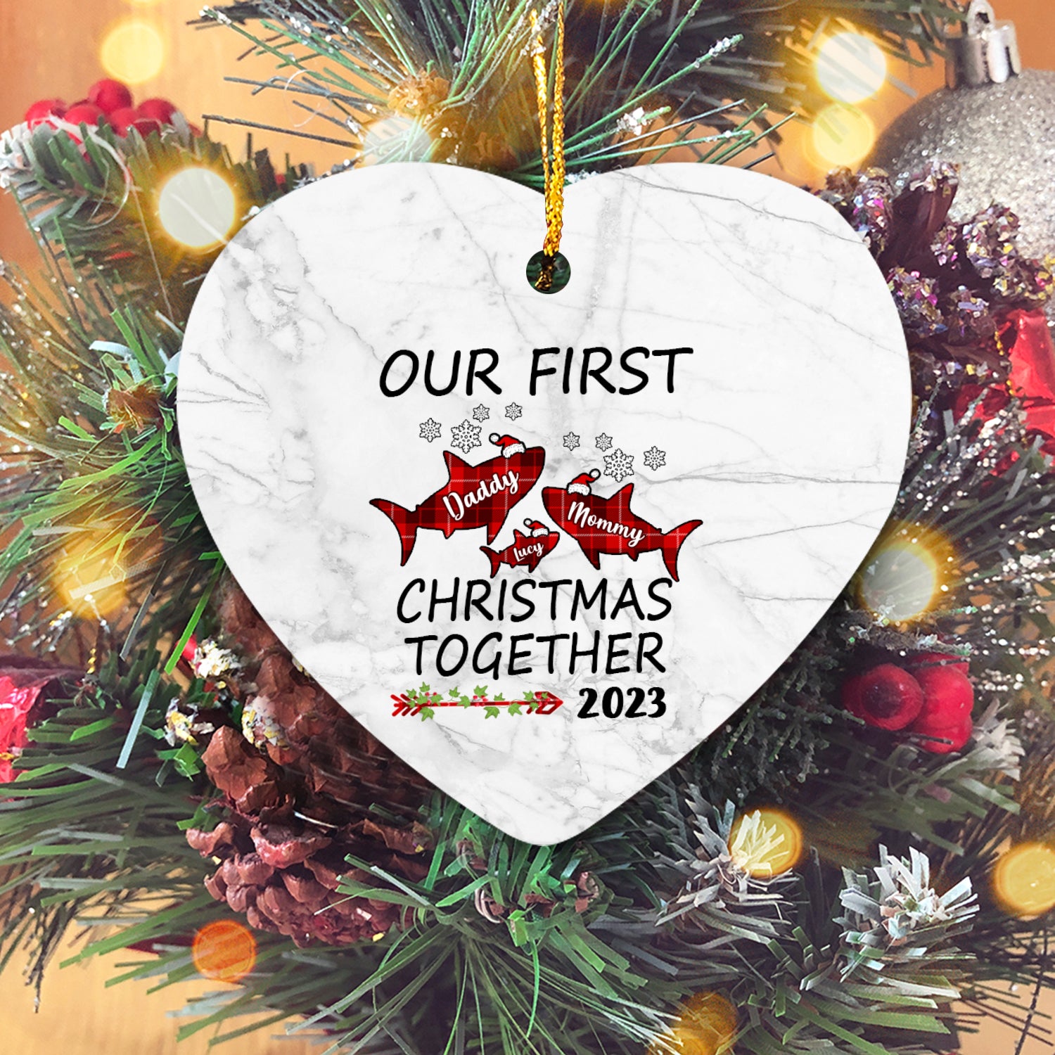 Our First Christmas Together Version Shark Personalized Christmas Premium Ceramic Ornaments
