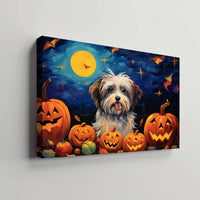Thumbnail for Havanese Dog 01 Halloween With Pumpkin Oil Painting Van Goh Style, Wooden Canvas Prints Wall Art Painting , Canvas 3d Art