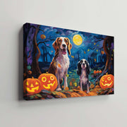 English Setters Dog 02 Halloween With Pumpkin Oil Painting Van Goh Style, Wooden Canvas Prints Wall Art Painting , Canvas 3d Art