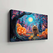 Keeshonden Dog 02 Halloween With Pumpkin Oil Painting Van Goh Style, Wooden Canvas Prints Wall Art Painting , Canvas 3d Art