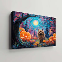 Thumbnail for Keeshonden Dog 02 Halloween With Pumpkin Oil Painting Van Goh Style, Wooden Canvas Prints Wall Art Painting , Canvas 3d Art