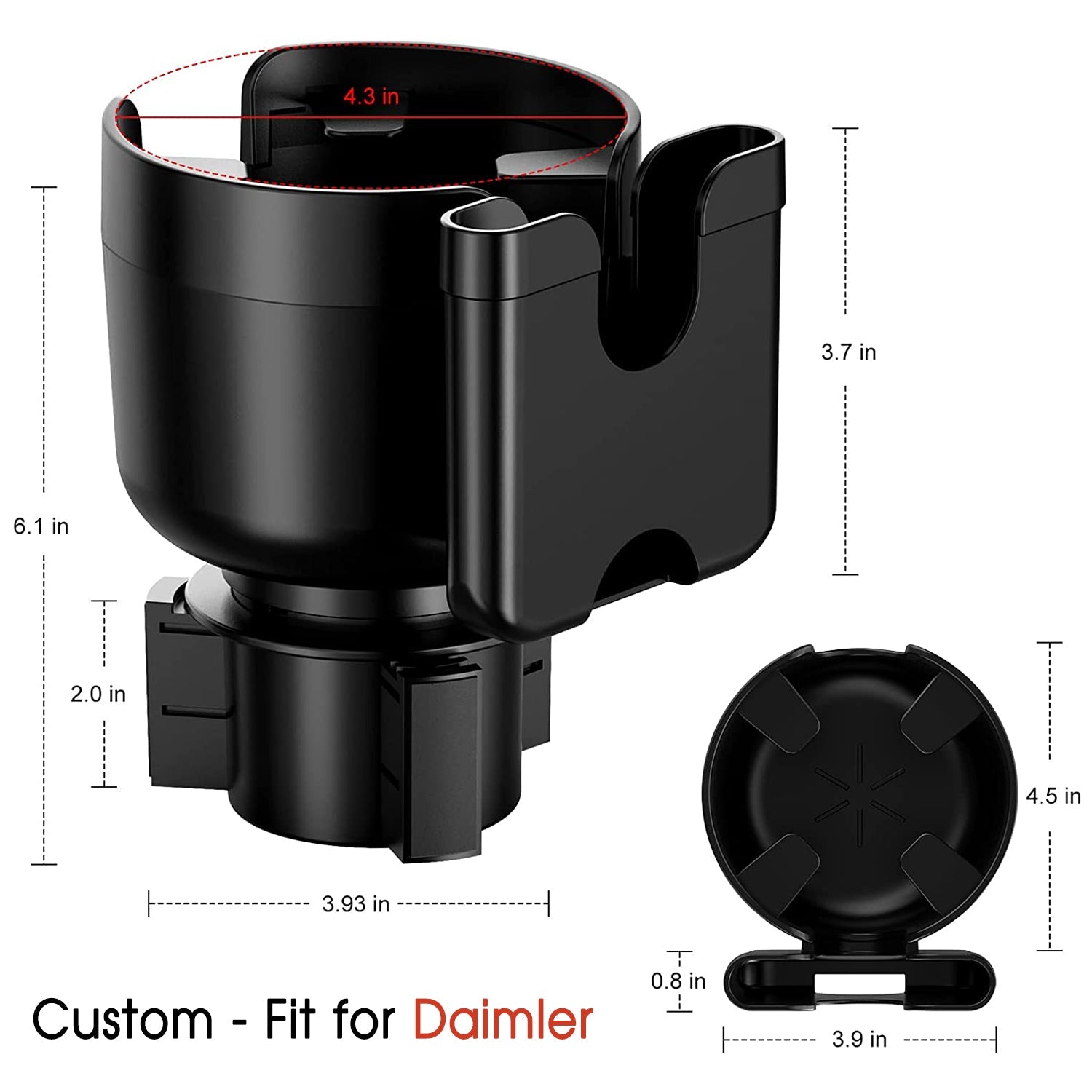 Car Cup Holder 2-in-1, Custom-Fit For Car, Car Cup Holder Expander Adapter with Adjustable Base, Car Cup Holder Expander Organizer with Phone Holder WADR233