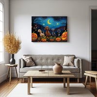 Thumbnail for Dachshunds Dogs Halloween With Pumpkin Oil Painting Van Goh Style, Wooden Canvas Prints Wall Art Painting , Canvas 3d Art