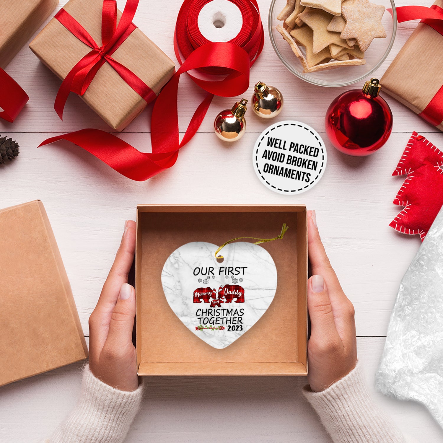 Our First Christmas Together Version Bear Personalized Christmas Premium Ceramic Ornaments