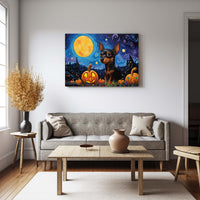 Thumbnail for Miniature Pinschers Dog 02 Halloween With Pumpkin Oil Painting Van Goh Style, Wooden Canvas Prints Wall Art Painting , Canvas 3d Art